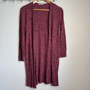 Teenbell Women's Open Front Long Sleeve Draping Cardigan Purple-Wine Office Chic